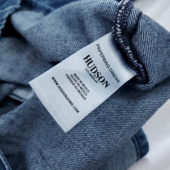 Hudson Blouson Sleeve Paper Bag Denim Longsleeve Dress - Medium Indigo Blue - Picture 13 of 16